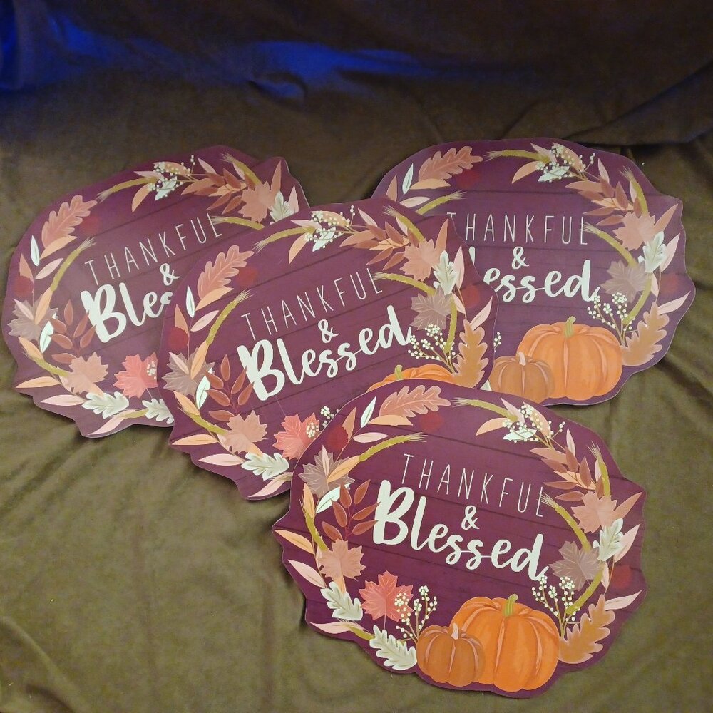 THANKFUL & BLESSED - Autumn FALL Placemats -  Set of 4